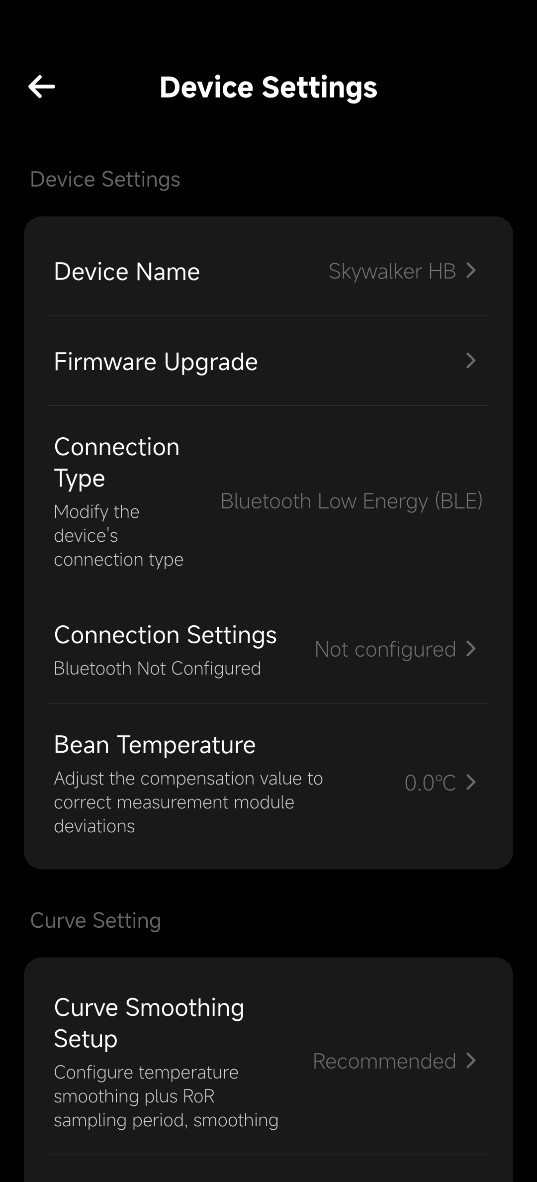 Device Settings Connection Entries