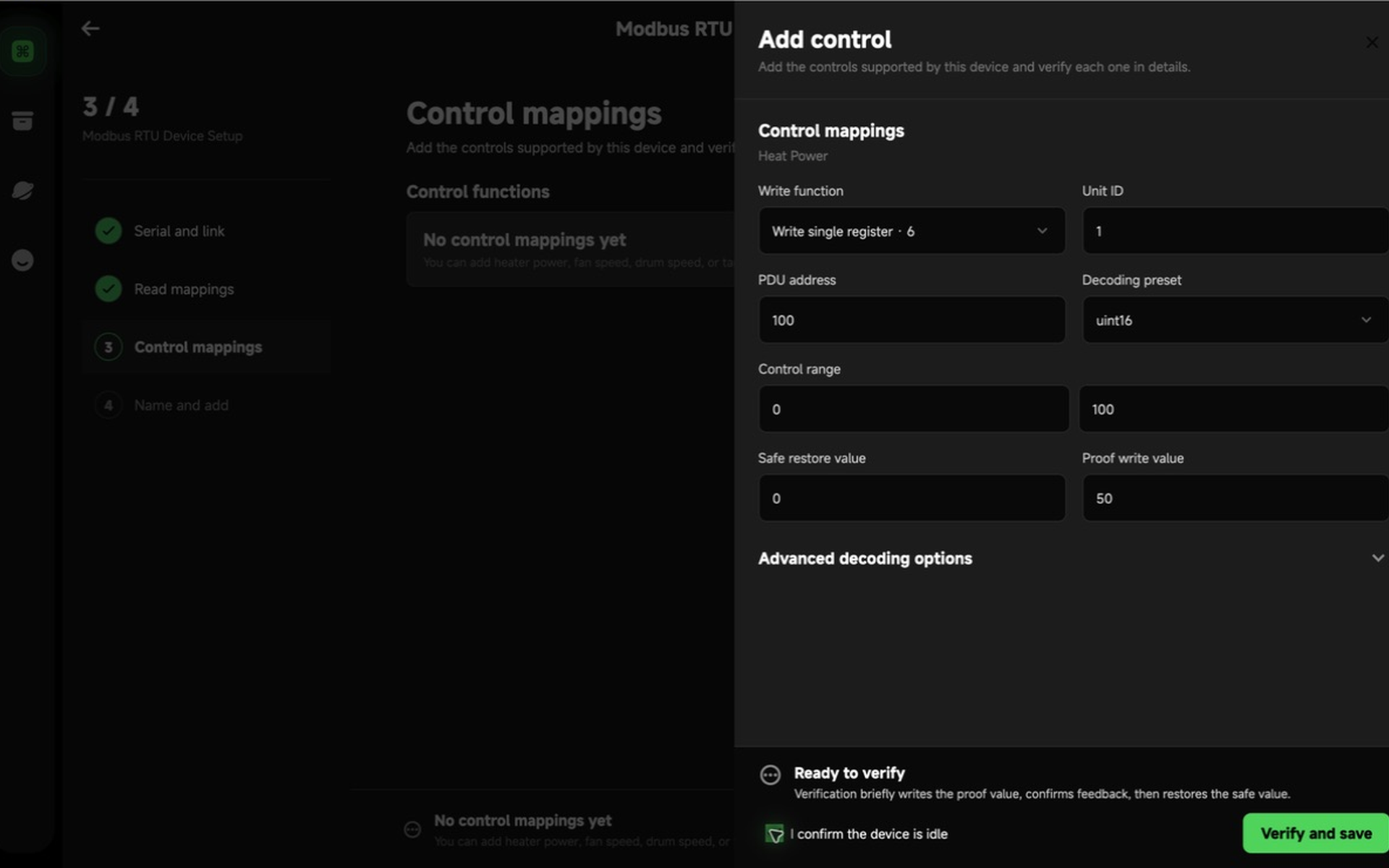 Control verification settings
