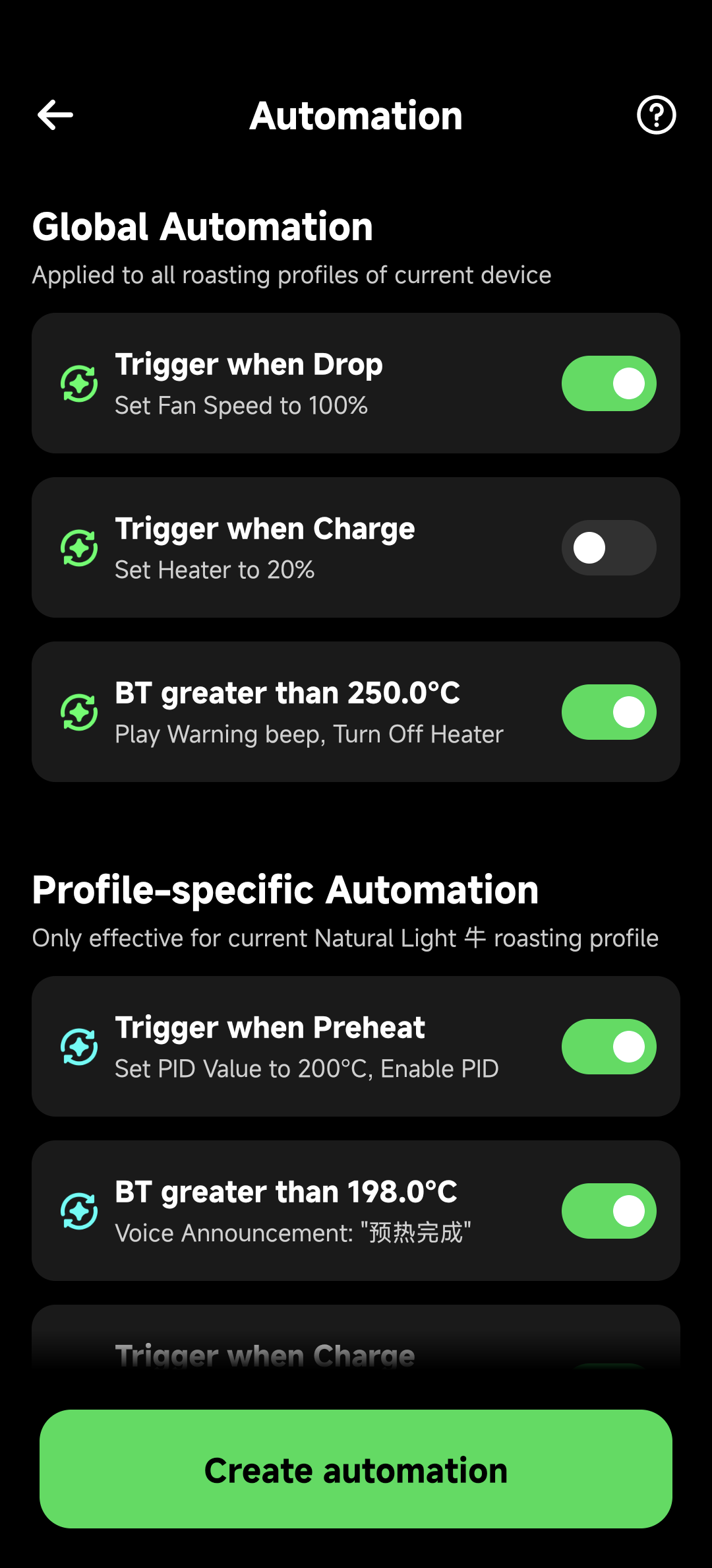 Automation Settings Main Page